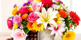  Flowers with chocolates in a decorative vase.