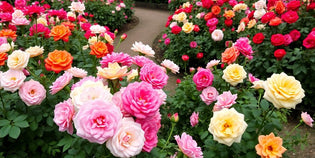  A beautiful rose garden with colourful blooms and greenery.